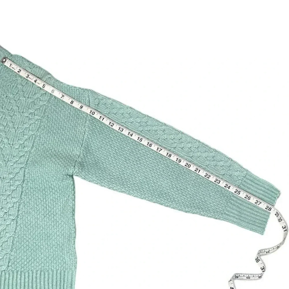 Retrology Women's Mint Green Chunky Cable Knit Mock Turtle Neck Sweater Size L - Picture 7 of 10